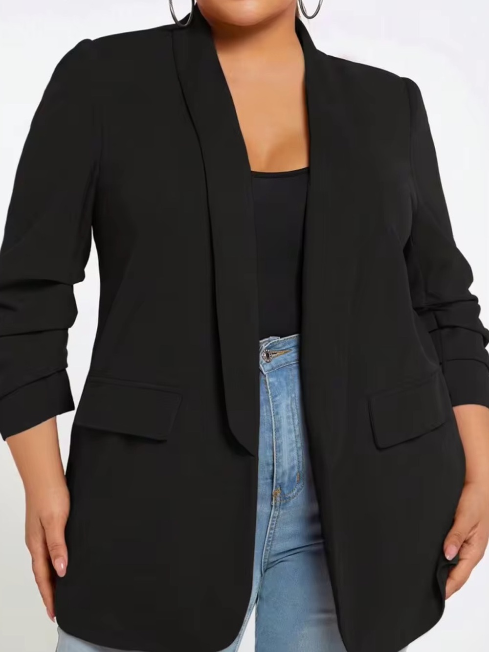 SHEIN Black Open-Front Shawl Collar Blazer Jacket